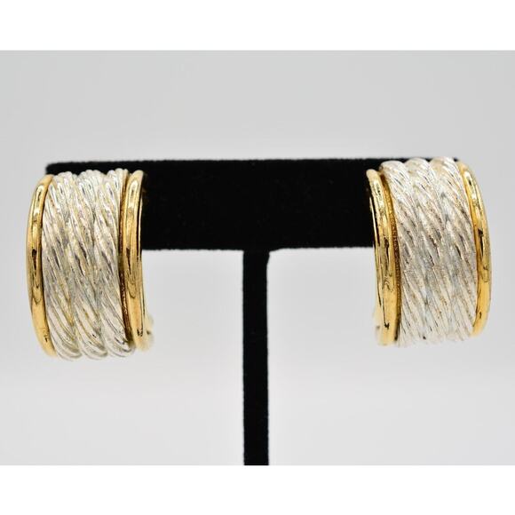 Givenchy Vintage Clip On Earrings Silver Gold Heavy Chunky Signed 1980s BinAS - Picture 1 of 12